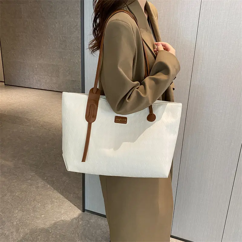 Women's Canvas Shoulder Bag White Brown 2026 Spring - Image 5