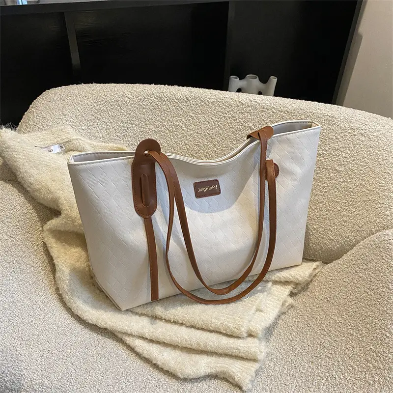 Women's Canvas Shoulder Bag White Brown 2026 Spring - Image 6