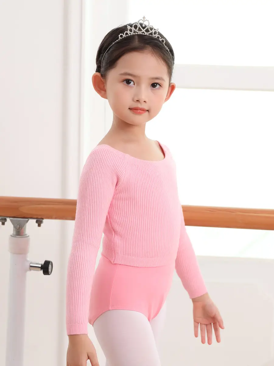 Girls Pink Knitted Long Sleeve Dancing Wear - Image 15