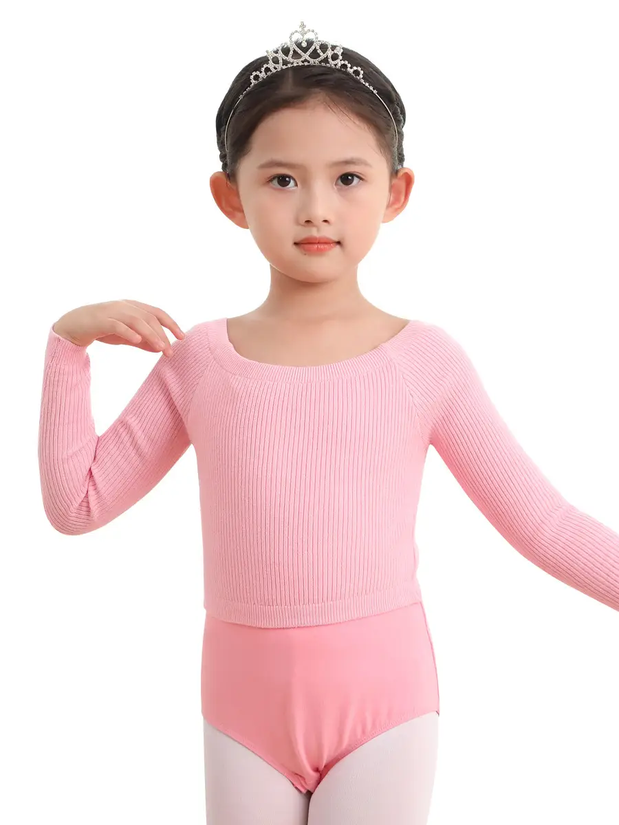 Girls Pink Knitted Long Sleeve Dancing Wear - Image 16