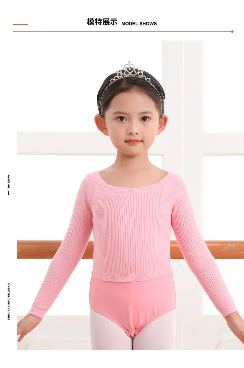 Girls Pink Knitted Long Sleeve Dancing Wear — feature 7