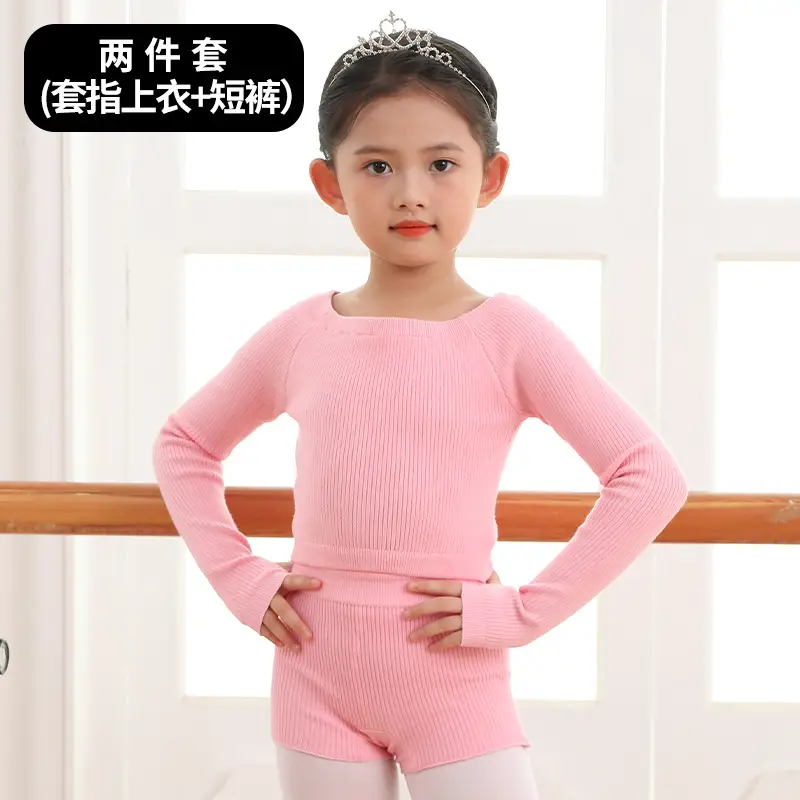 Girls Pink Knitted Long Sleeve Dancing Wear - Image 5