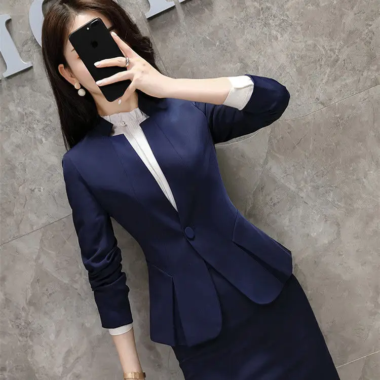 Women's Grey Professional Suit Spring Autumn Elegant Workwear