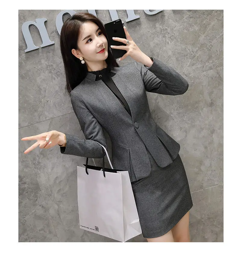 Women's Grey Professional Suit Spring Autumn Elegant Workwear — feature 19