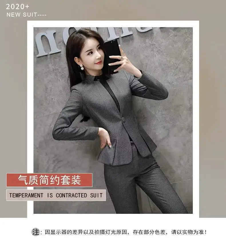 Women's Grey Professional Suit Spring Autumn Elegant Workwear — feature 2