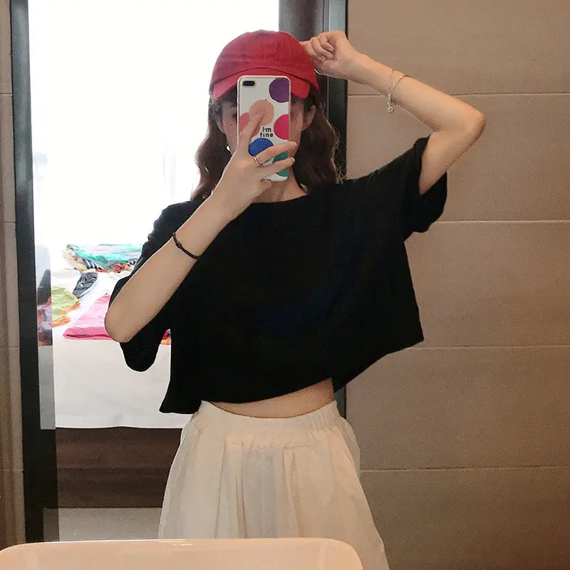 Women Korean Style Loose Fit T-Shirt White Crop Top — feature 11