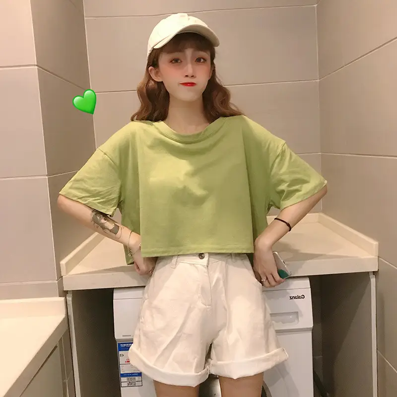 Women Korean Style Loose Fit T-Shirt White Crop Top — feature 13