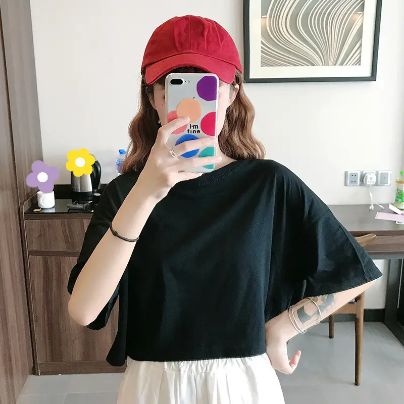 Women Korean Style Loose Fit T-Shirt White Crop Top — feature 7