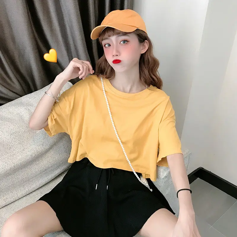 Women Korean Style Loose Fit T-Shirt White Crop Top — feature 8