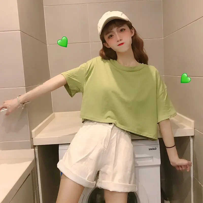 Women Korean Style Loose Fit T-Shirt White Crop Top — feature 9