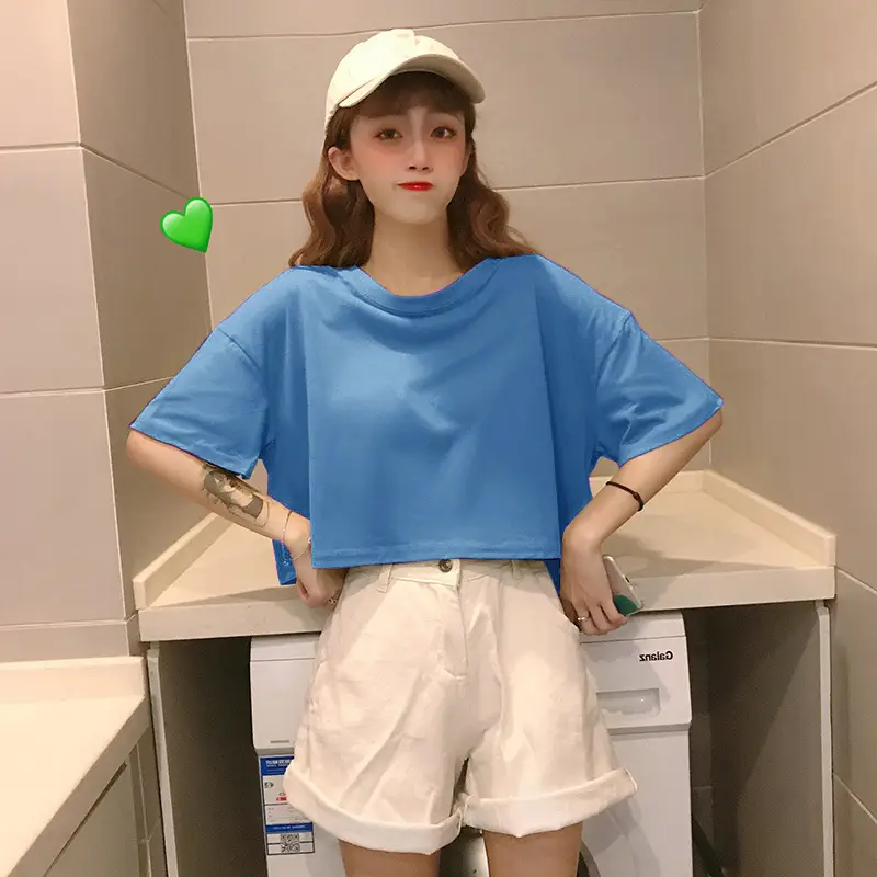 Women Korean Style Loose Fit T-Shirt White Crop Top - Image 3