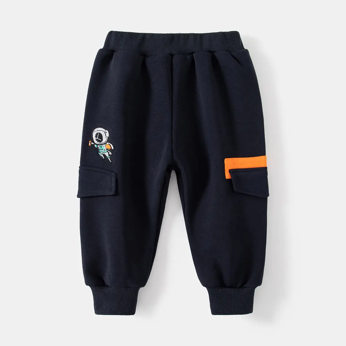 Navy blue embroidered astronaut sports pants