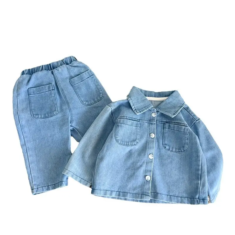 Blue Denim Capri Pants Set for Boys Girls Western Style - Image 9