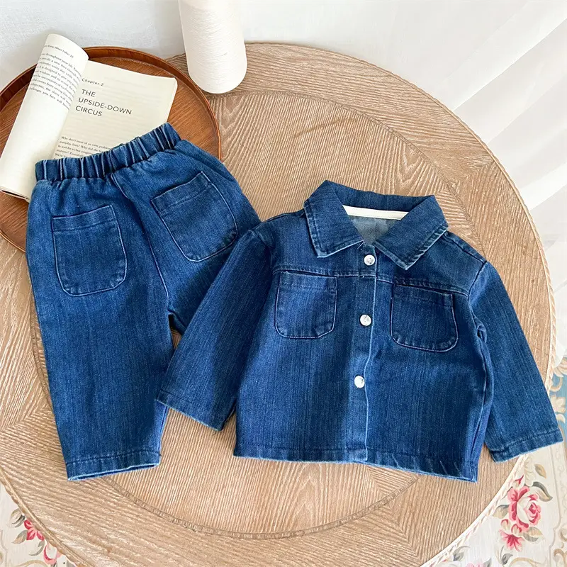 Blue Denim Capri Pants Set for Boys Girls Western Style — feature 6