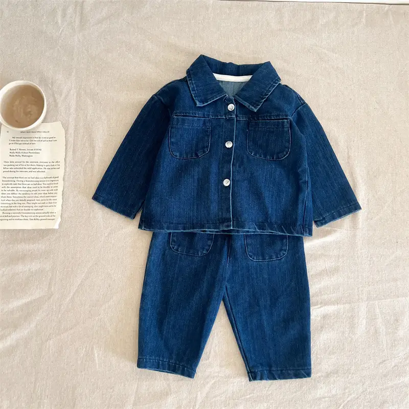 Blue Denim Capri Pants Set for Boys Girls Western Style — feature 9
