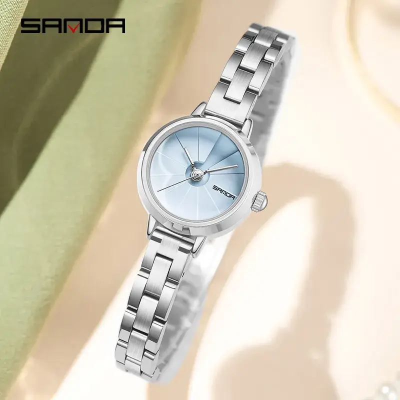 Sanda Women's Brown Leather Band Watch with Rose Gold Dial - Image 9