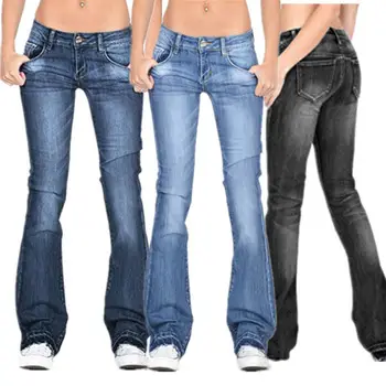 Women Micro-Flared Jeans Solid Color Hot Selling — feature 2