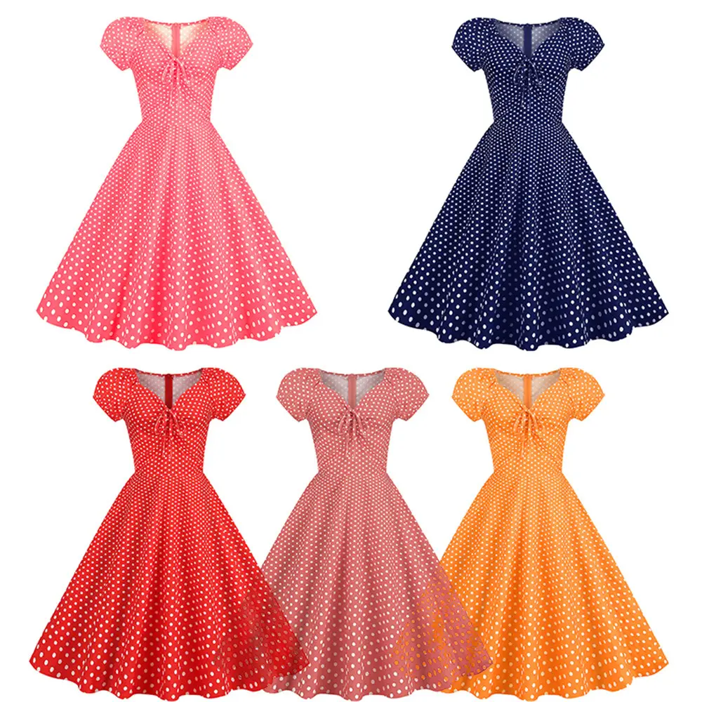 Orange Polka Dot V-Neck Swing Dress for Girls - Image 6