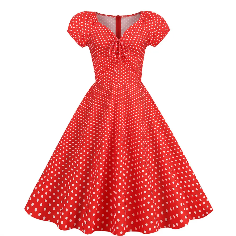 Orange Polka Dot V-Neck Swing Dress for Girls - Image 7