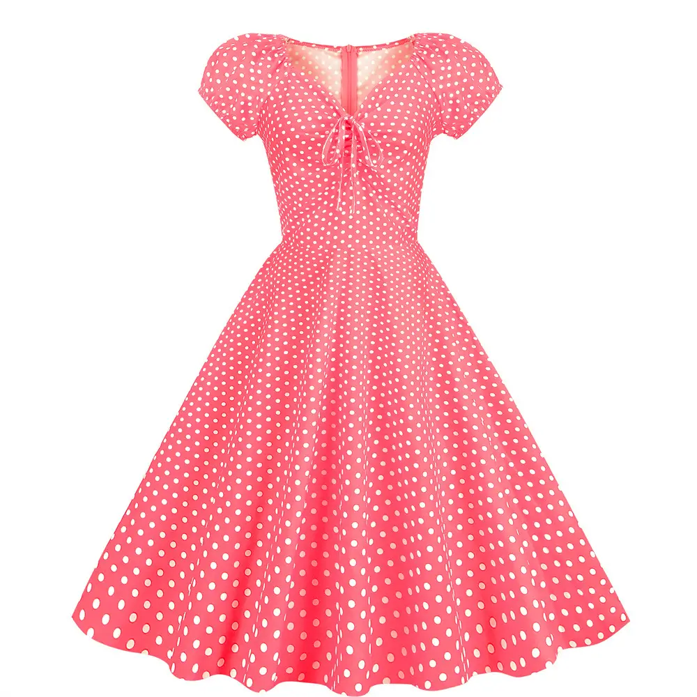 Orange Polka Dot V-Neck Swing Dress for Girls - Image 2