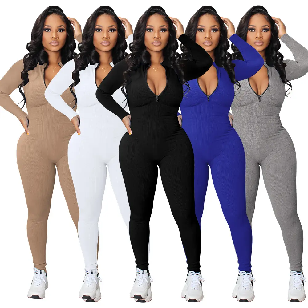 Grey Pit Zipper Sports Jumpsuit for Women - Image 9
