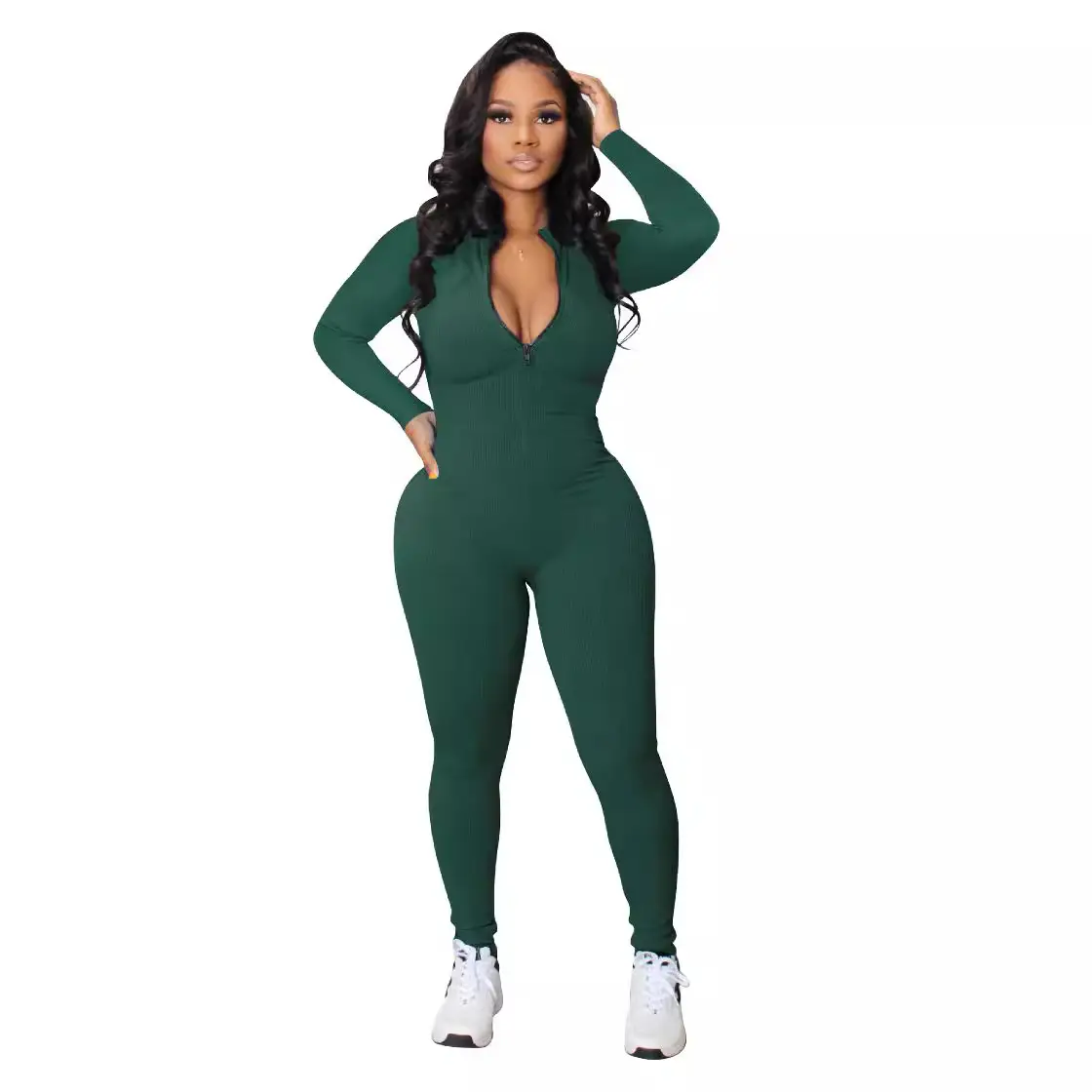 Grey Pit Zipper Sports Jumpsuit for Women - Image 10