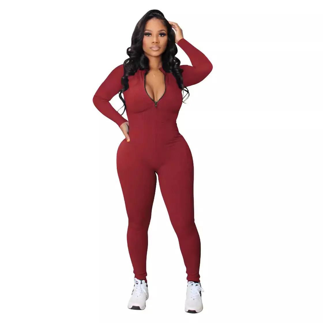 Grey Pit Zipper Sports Jumpsuit for Women - Image 11