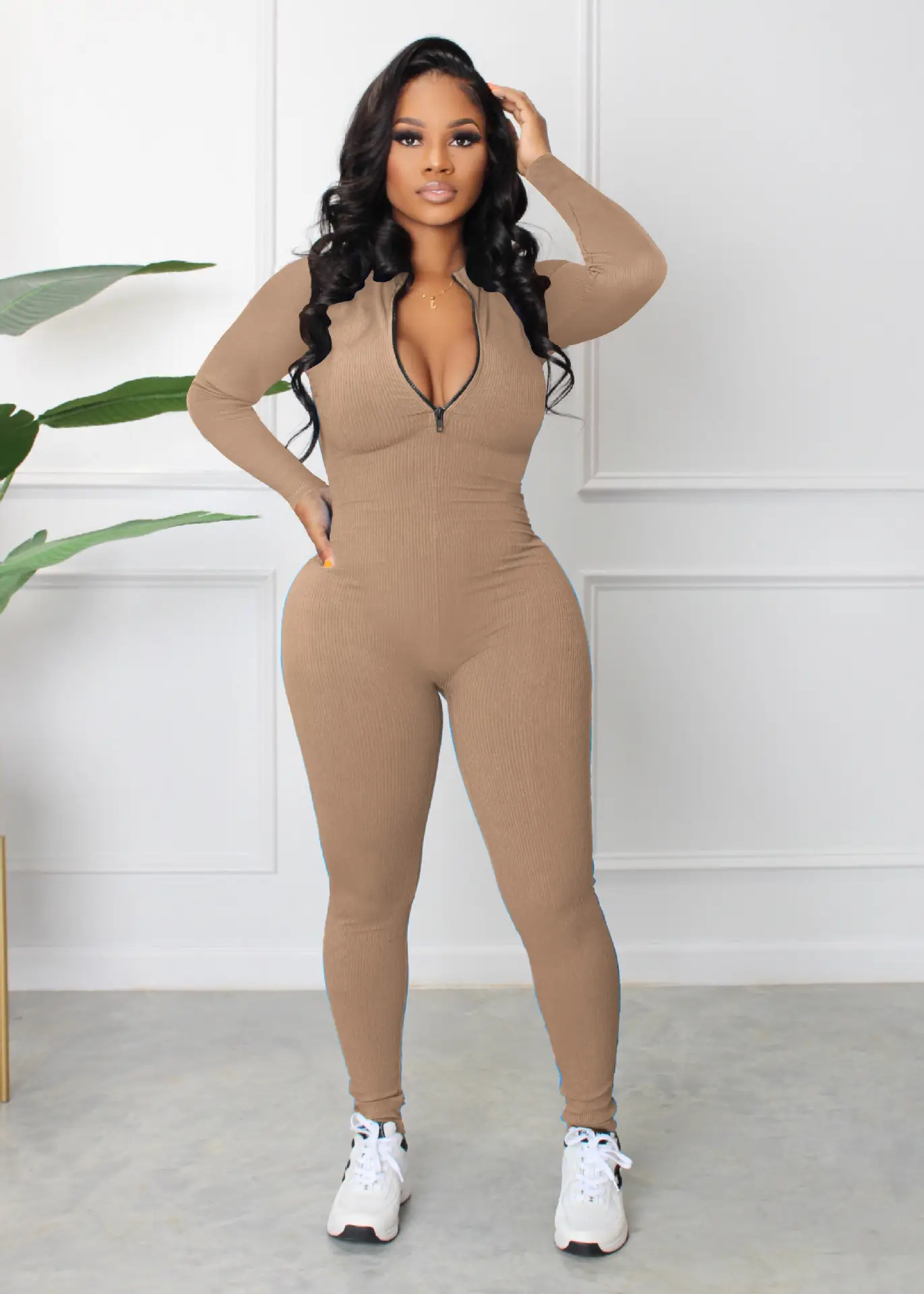 Grey Pit Zipper Sports Jumpsuit for Women - Image 5