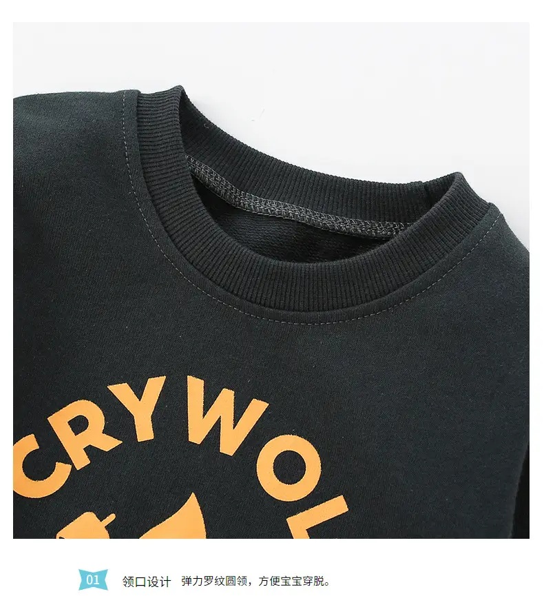 Boys Sweatshirt Black Cartoon Print Pure Cotton — feature 6