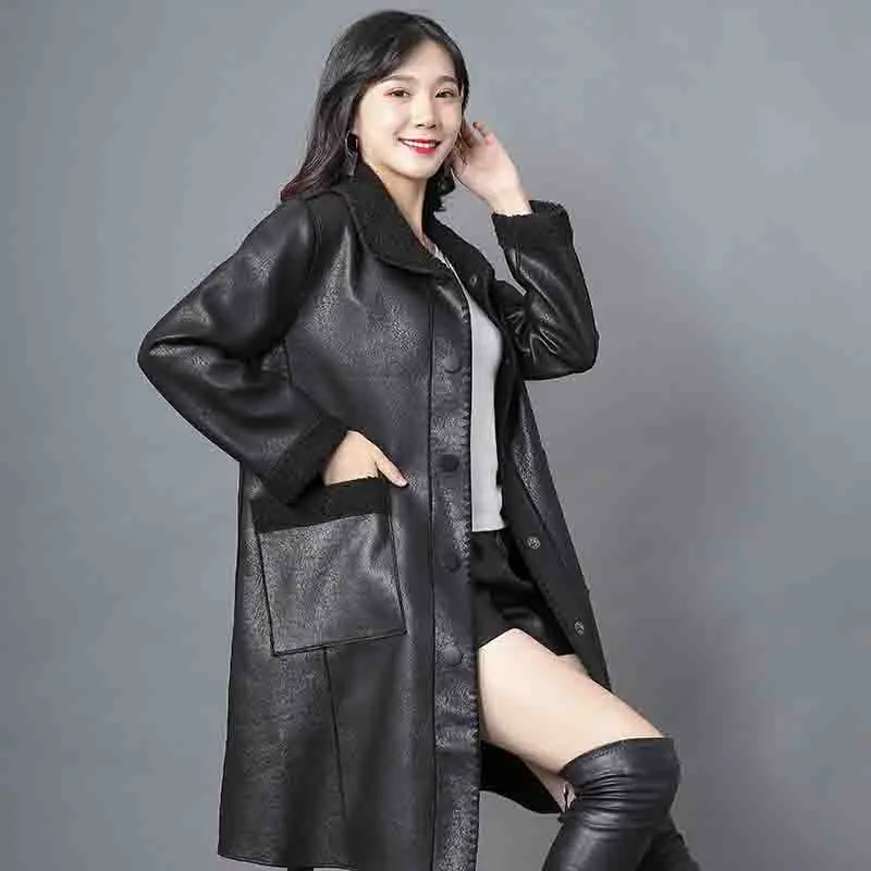 Women's Black Leather Teddy Windbreaker Mid-Length 2024 — feature 5