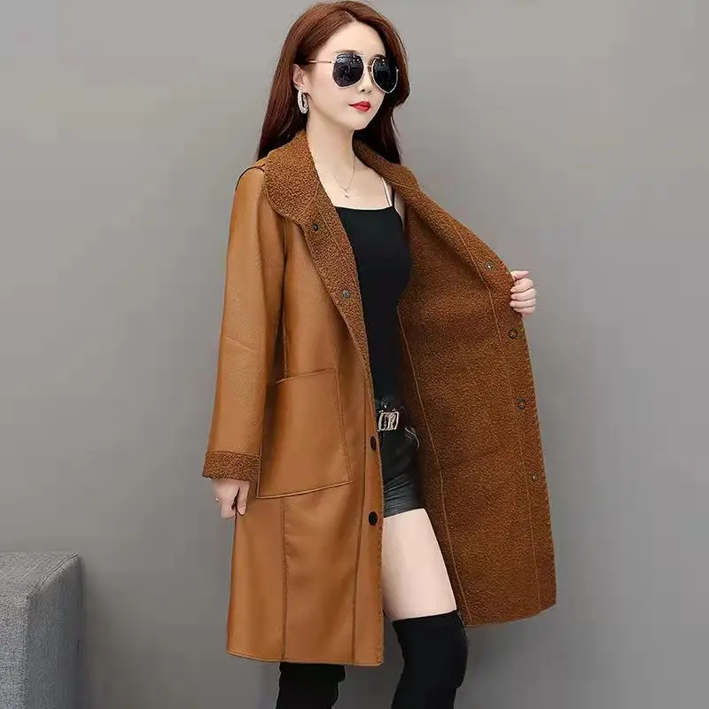 Women's Black Leather Teddy Windbreaker Mid-Length 2024 — feature 3