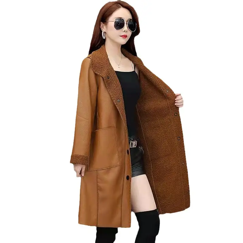 Women's Black Leather Teddy Windbreaker Mid-Length 2024 - Image 5