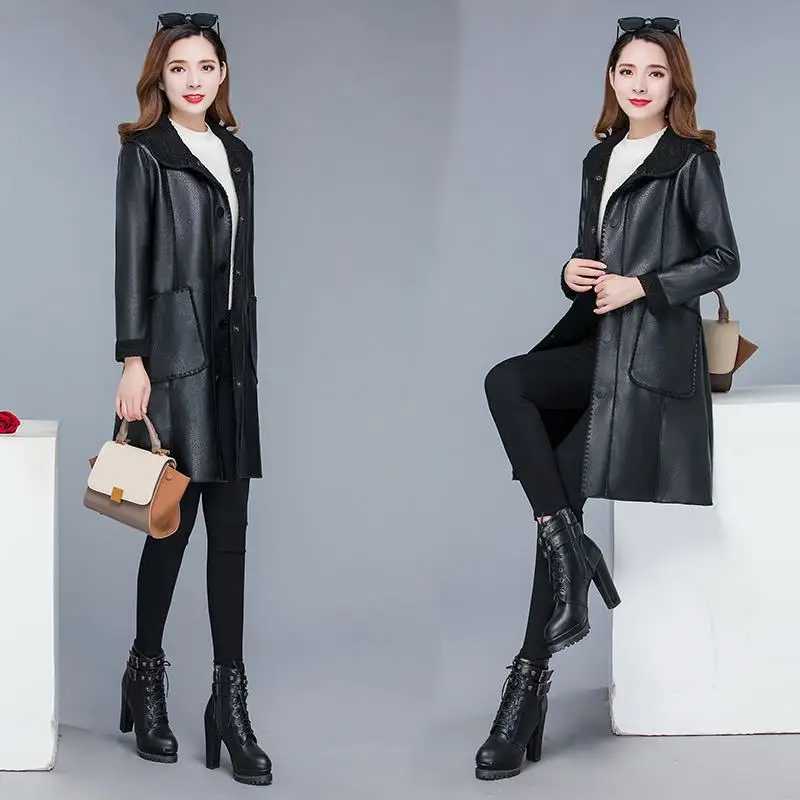 Women's Black Leather Teddy Windbreaker Mid-Length 2024 — feature 11