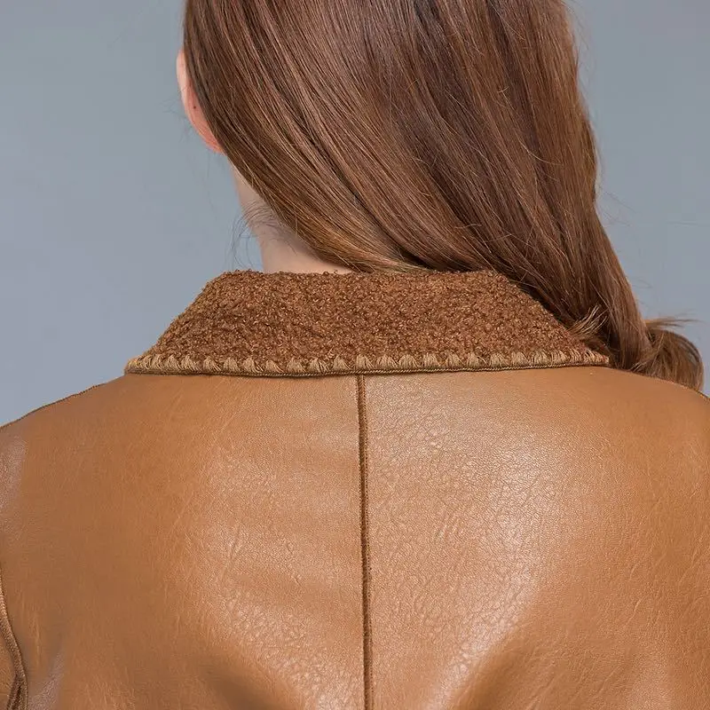 Women's Black Leather Teddy Windbreaker Mid-Length 2024 — feature 12