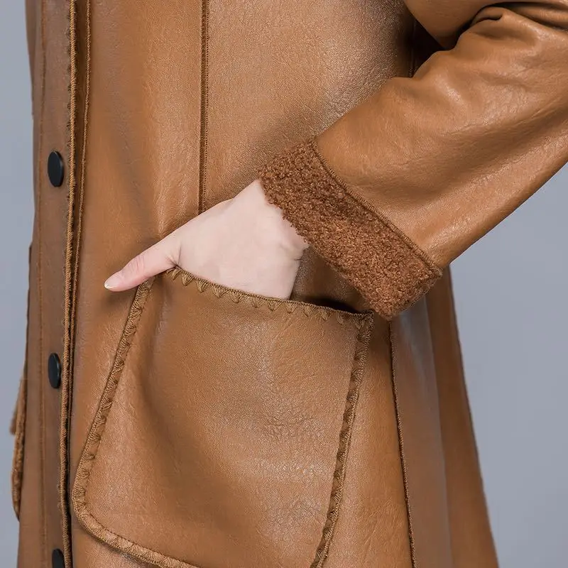Women's Black Leather Teddy Windbreaker Mid-Length 2024 — feature 14