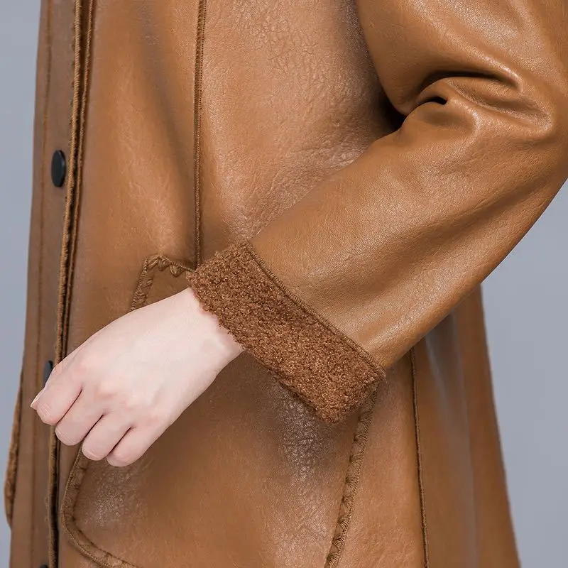 Women's Black Leather Teddy Windbreaker Mid-Length 2024 — feature 16