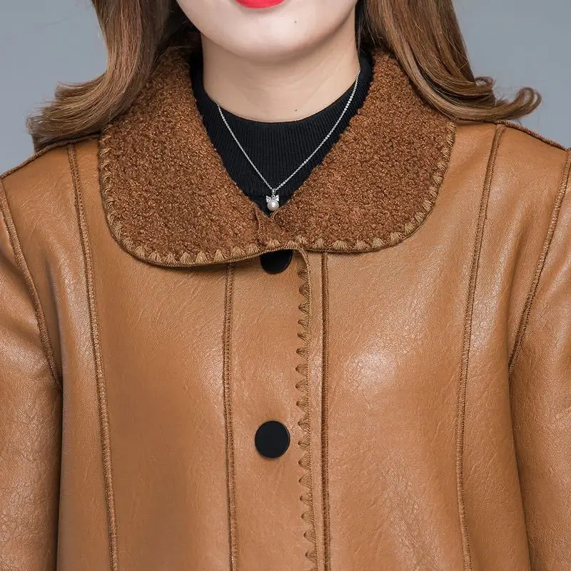 Women's Black Leather Teddy Windbreaker Mid-Length 2024 — feature 17