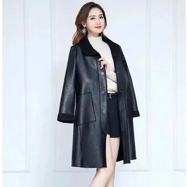 Women's Black Leather Teddy Windbreaker Mid-Length 2024 — feature 7