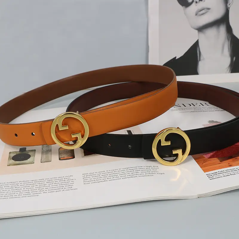 Men Leather Belt with Gold Guitard Buckle Black - Image 7