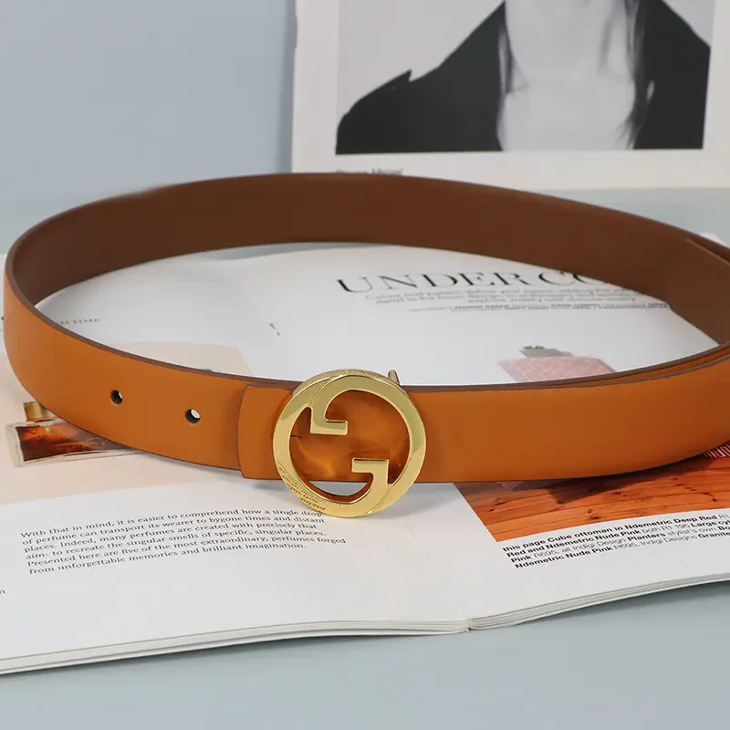 Men Leather Belt with Gold Guitard Buckle Black - Image 10
