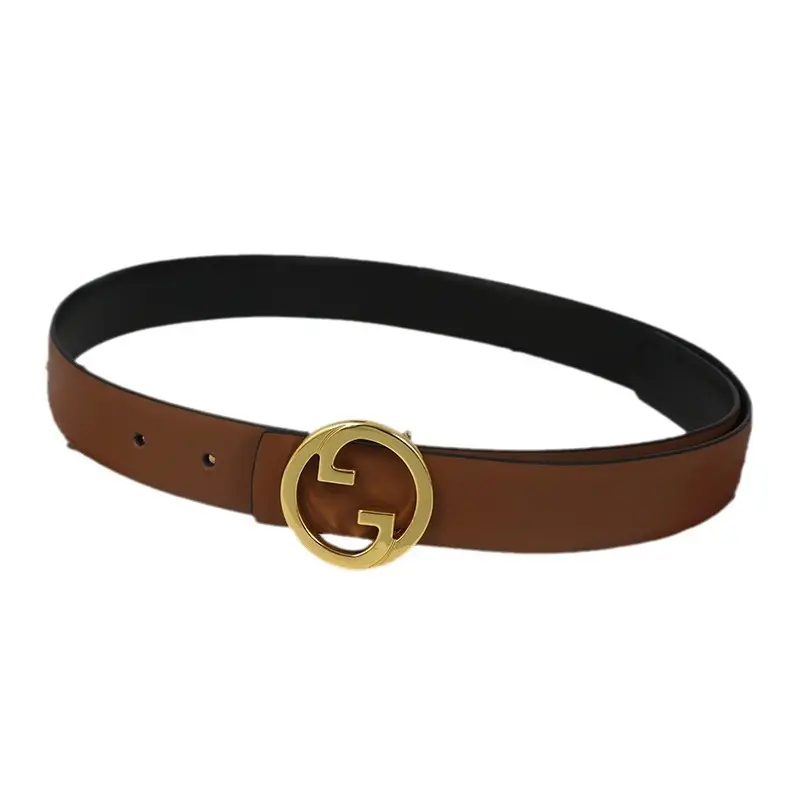 Men Leather Belt with Gold Guitard Buckle Black - Image 11