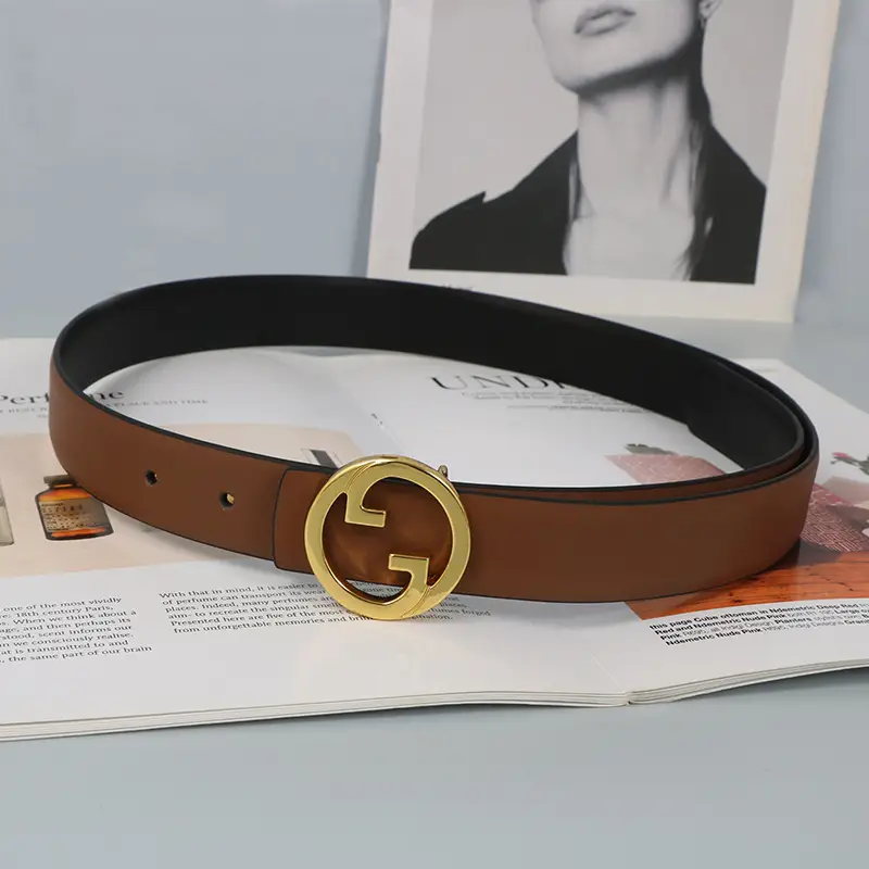 Men Leather Belt with Gold Guitard Buckle Black - Image 4