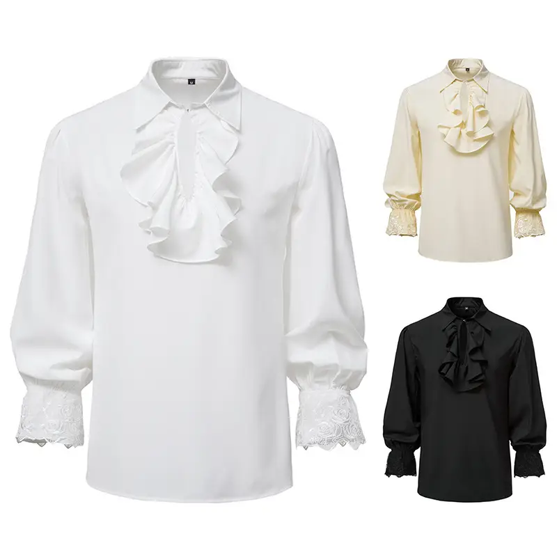 Men's Black Ruffled Steampunk Shirt A296 - Image 5