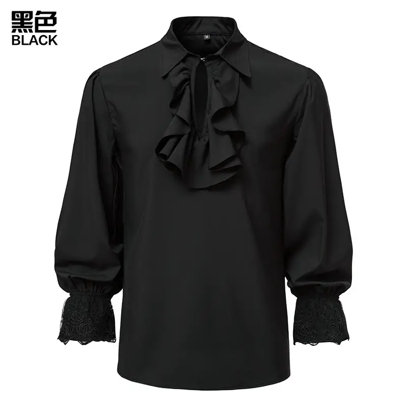 Men's Black Ruffled Steampunk Shirt A296 - Image 2