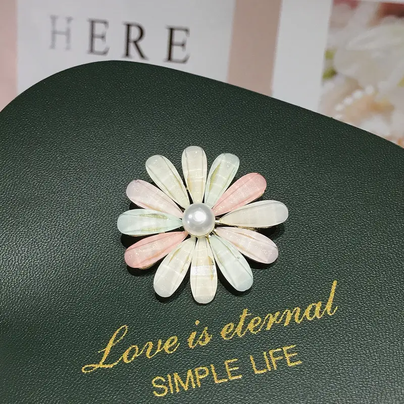 Pearl Brooch with Colorful Flower Design - Image 3