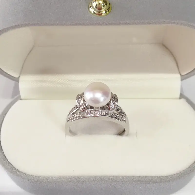 Natural Freshwater Pearl Zircon Ring Copper Gold Plated - Image 3