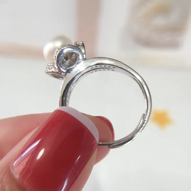 Natural Freshwater Pearl Zircon Ring Copper Gold Plated - Image 4