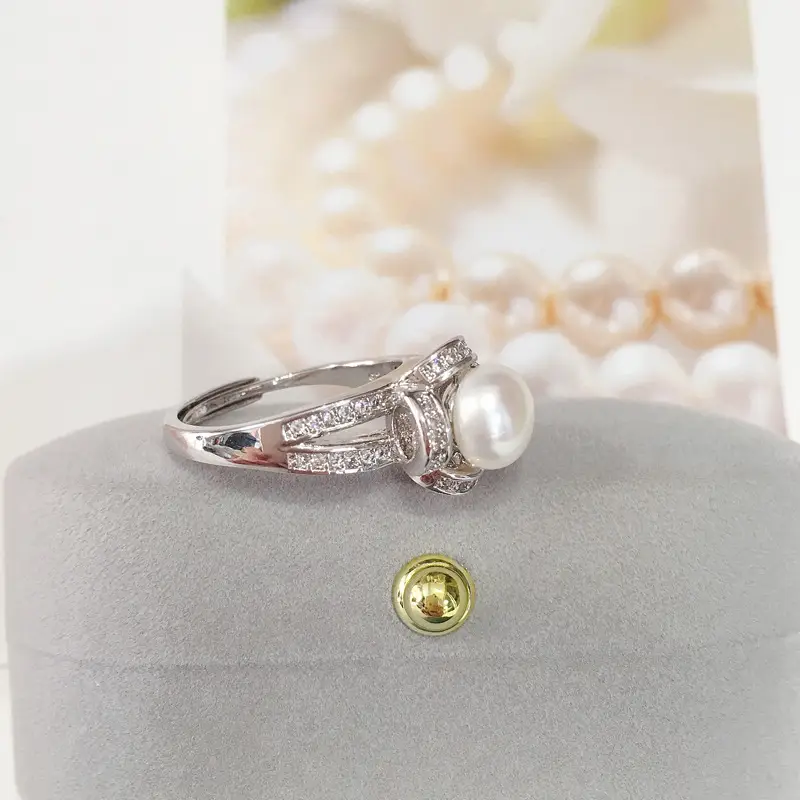 Natural Freshwater Pearl Zircon Ring Copper Gold Plated - Image 6