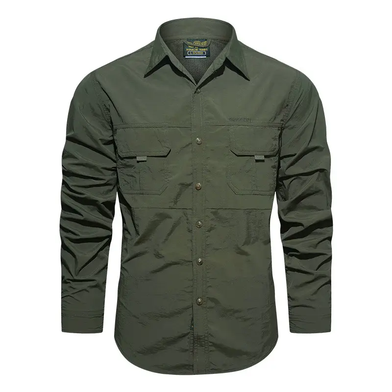 Men's Blue Waterproof Long-Sleeve Shirt with 2 Chest Pockets - Image 9