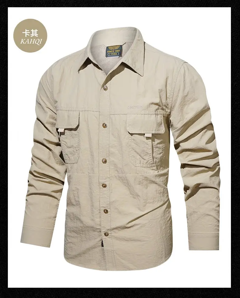 Men's Blue Waterproof Long-Sleeve Shirt with 2 Chest Pockets — feature 10